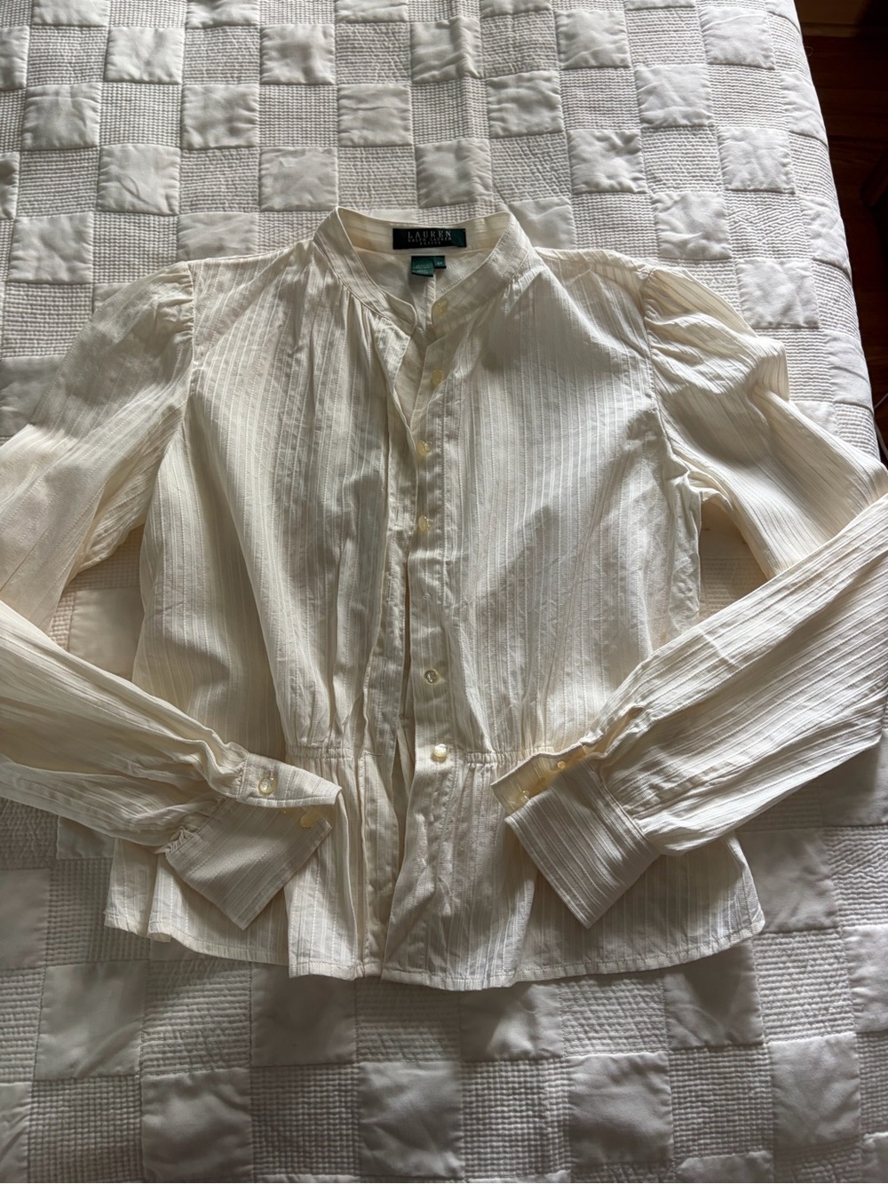Ralph Lauren Cream Textured Mandarin-Collar Button Down Shirt